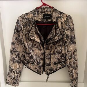 Chouyatou Women's Snake Print Studded Faux Leather Biker Jacket, Size XS